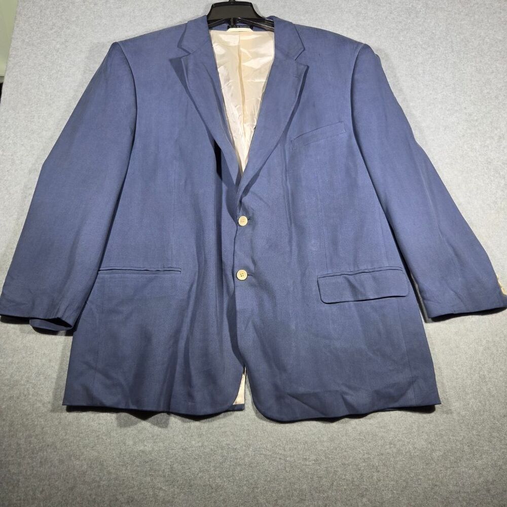 Stafford Pure Washed Silk Blazer Mens 50R Blue Herringbone 2 Button Sport Coat